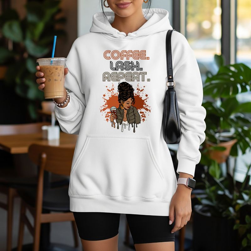 "Coffee. Lash. Repeat" Hoodie Sweatshirt
