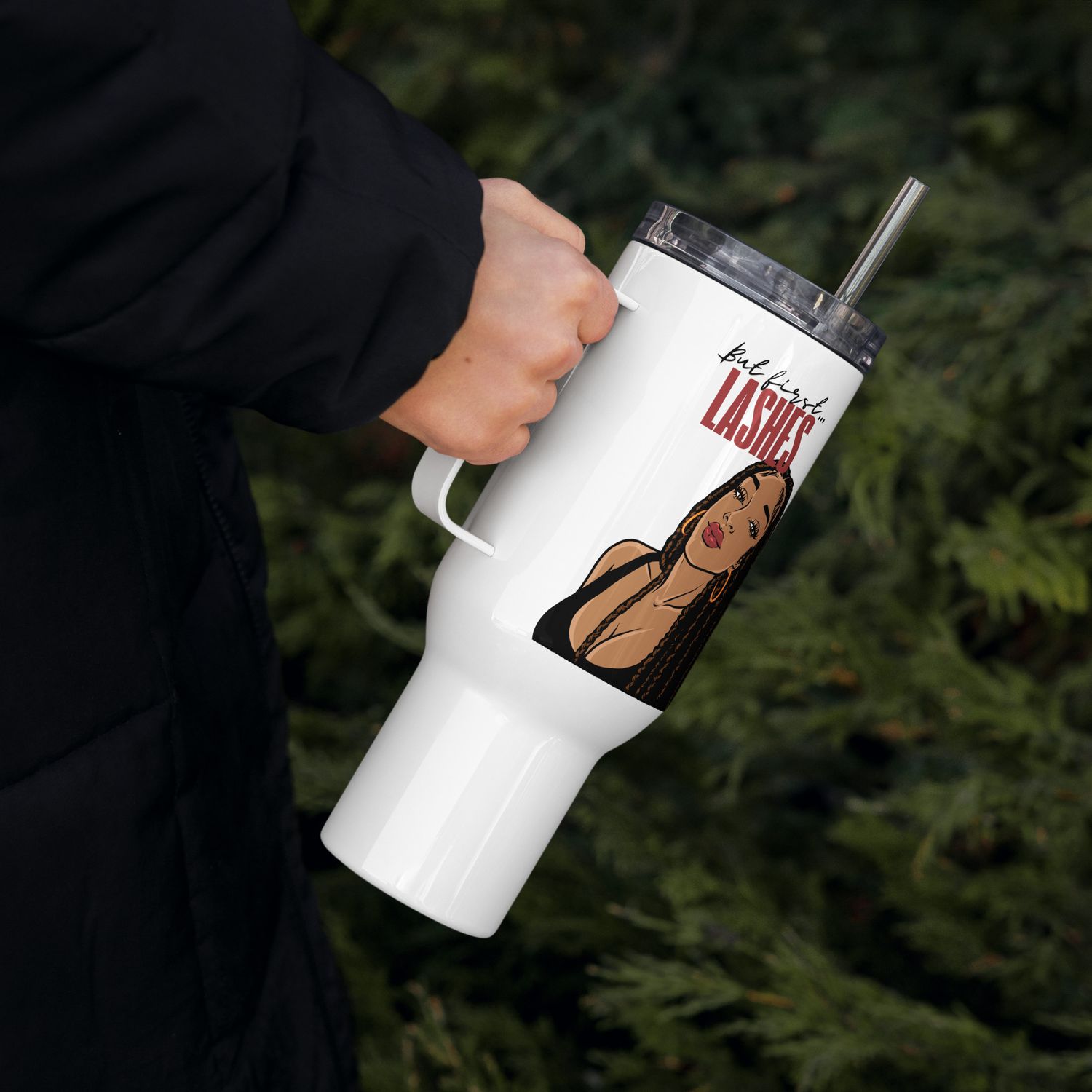 "But First Lashes" 40oz Travel mug