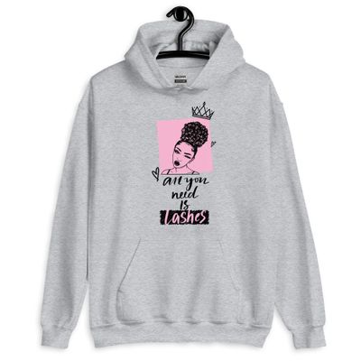 "All You Need Is Lashes" Hoodie Sweatshirt - Grey
