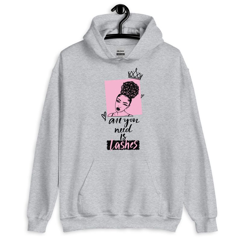 "All You Need Is Lashes" Hoodie Sweatshirt - Grey