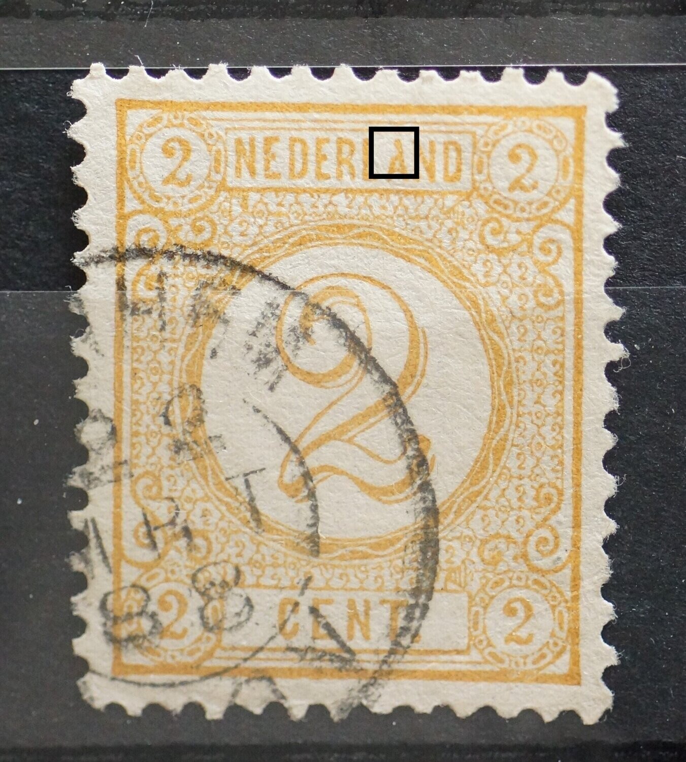 NVPH 32 - witte vlek in A van NEDERLAND