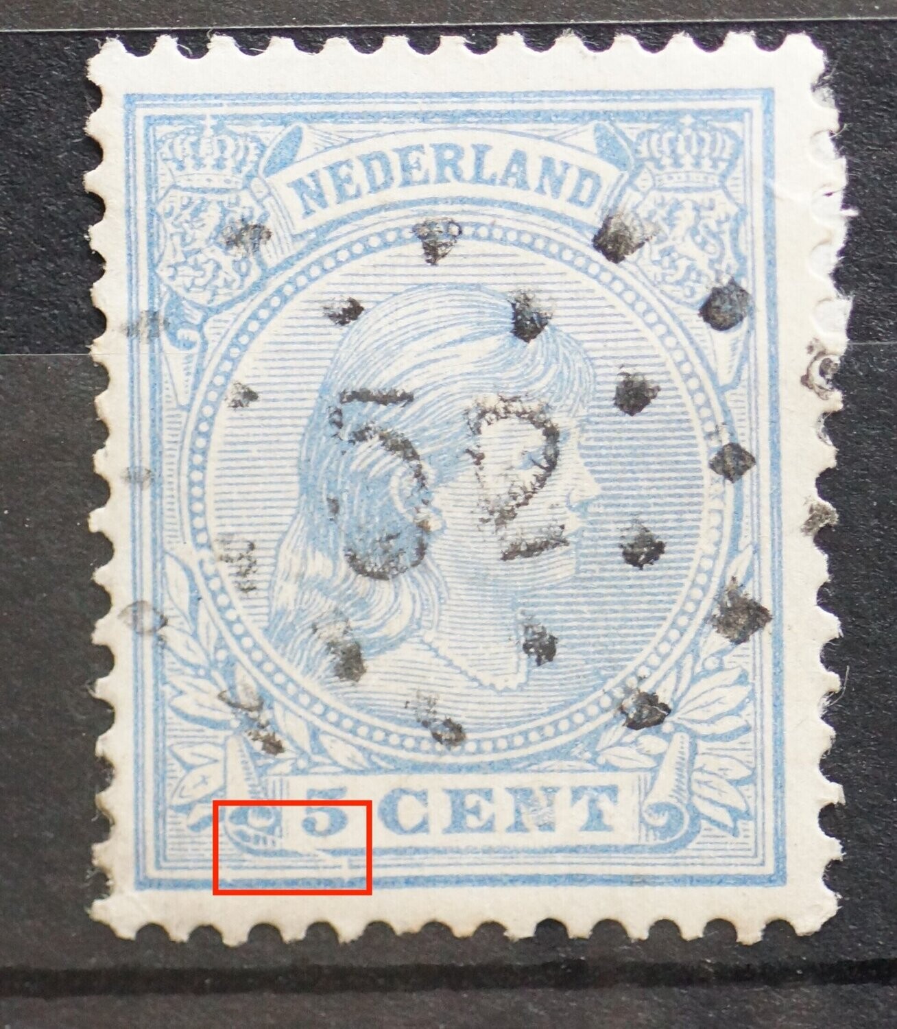 NVPH 35 witte kras, links onder