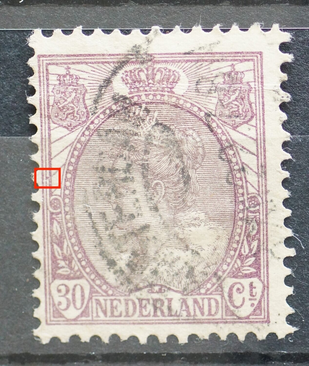 NVPH 72 - violette stip in kaderlijn links