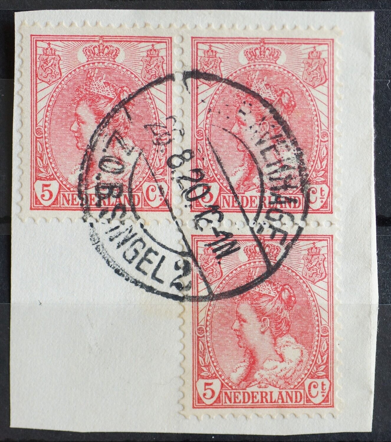 's Gravenhage ZOB Singel 2 op NVPH 60 (blok van 3)