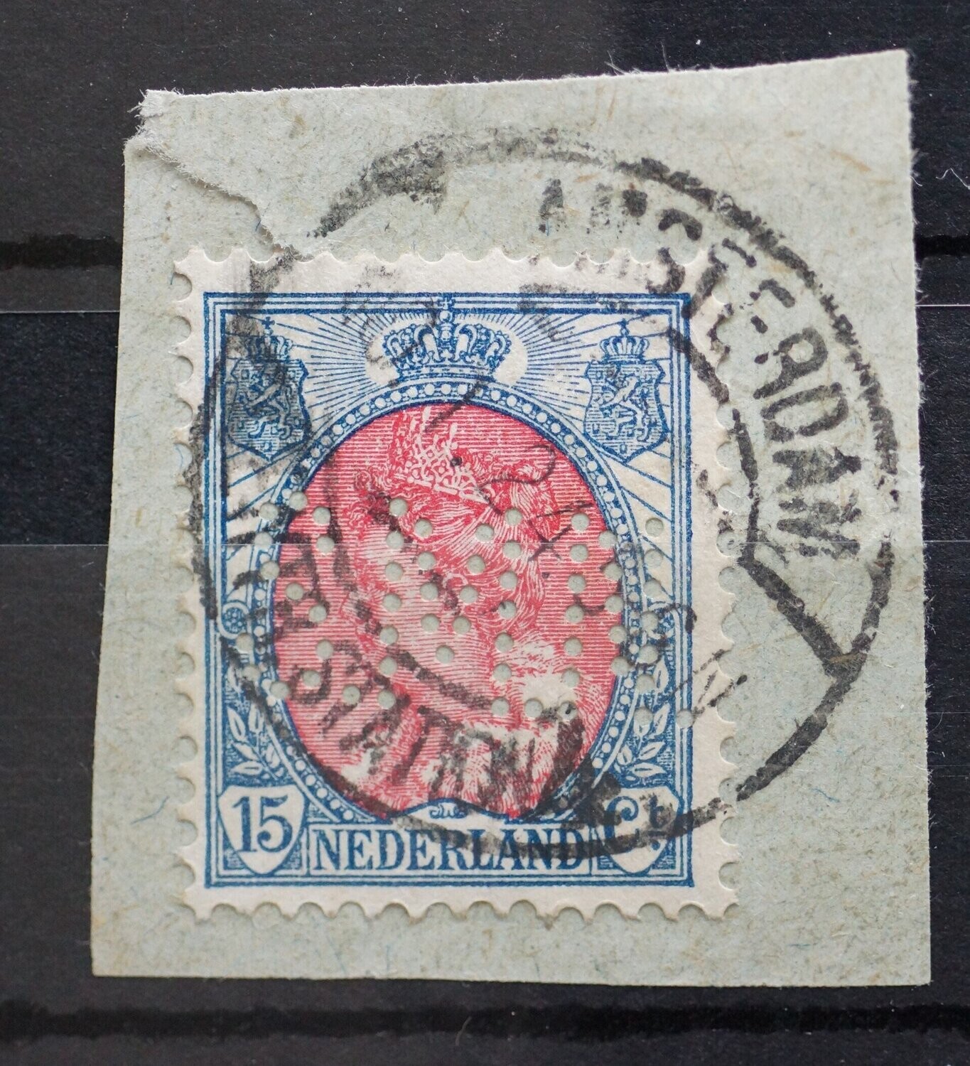Amsterdam Centr.Stat. 4 op NVPG 65, perfin S.M.N., vrij schaars