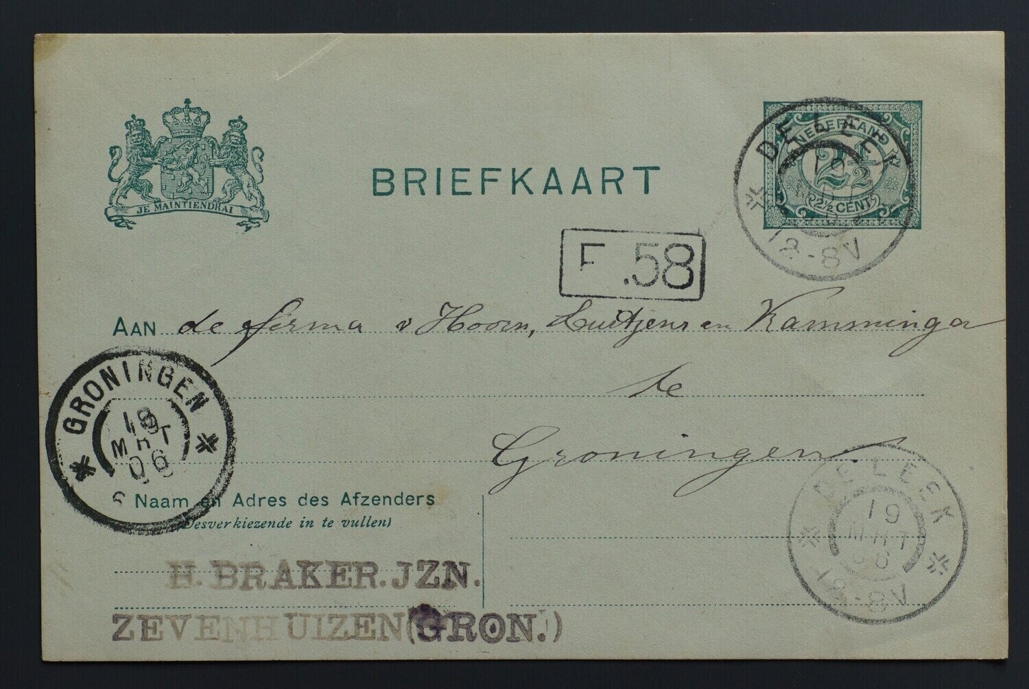 grootrond De Leek op nette briefkaart naar Groningen