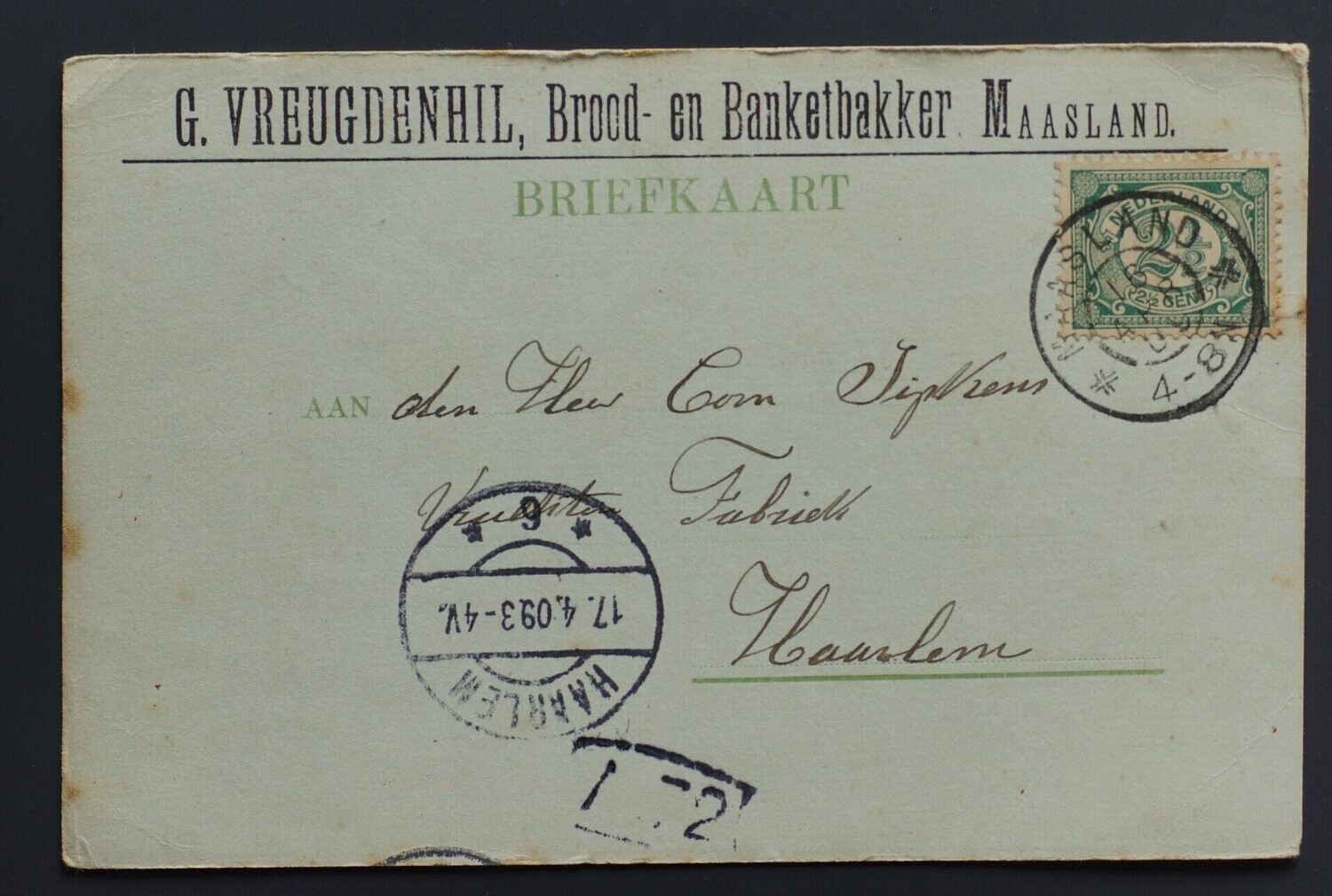 grootrond Maasland op nette briefkaart naar Haarlem