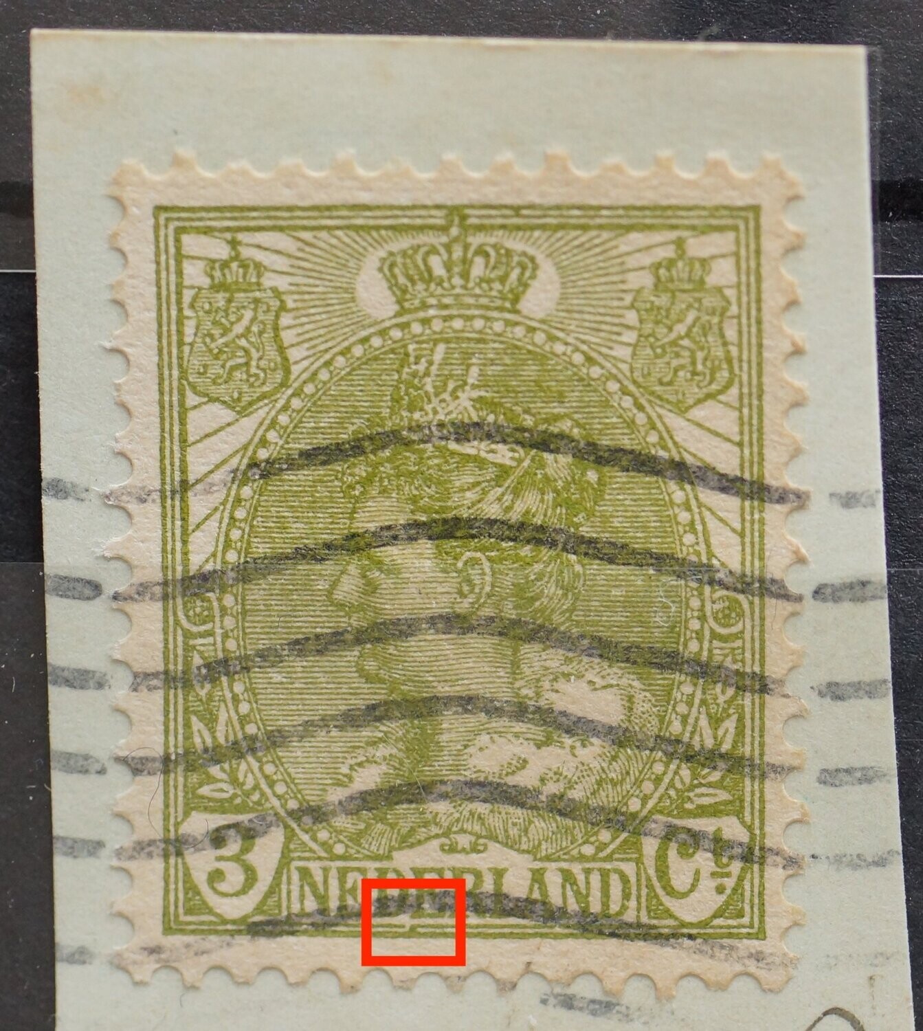 NVPH 57 - breuk en groene stip, kaderlijnen onder