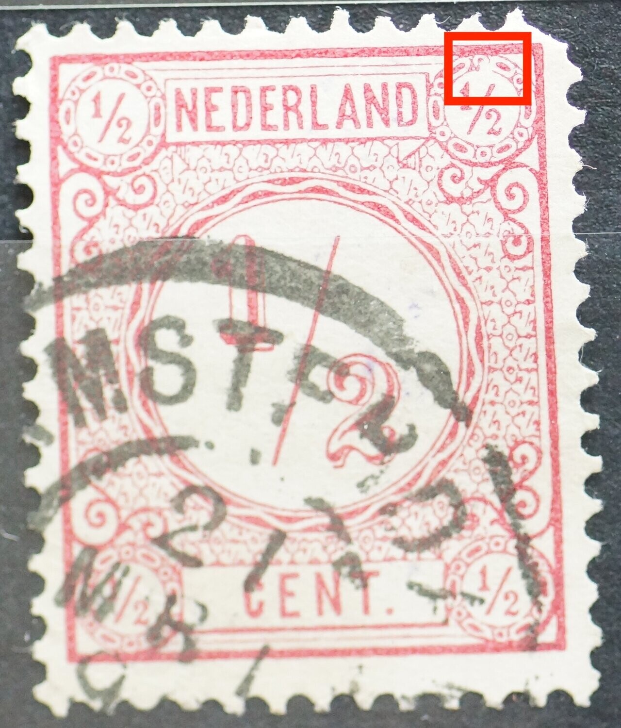 NVPH 30 - witte vlek in cirkelrand rechtsboven