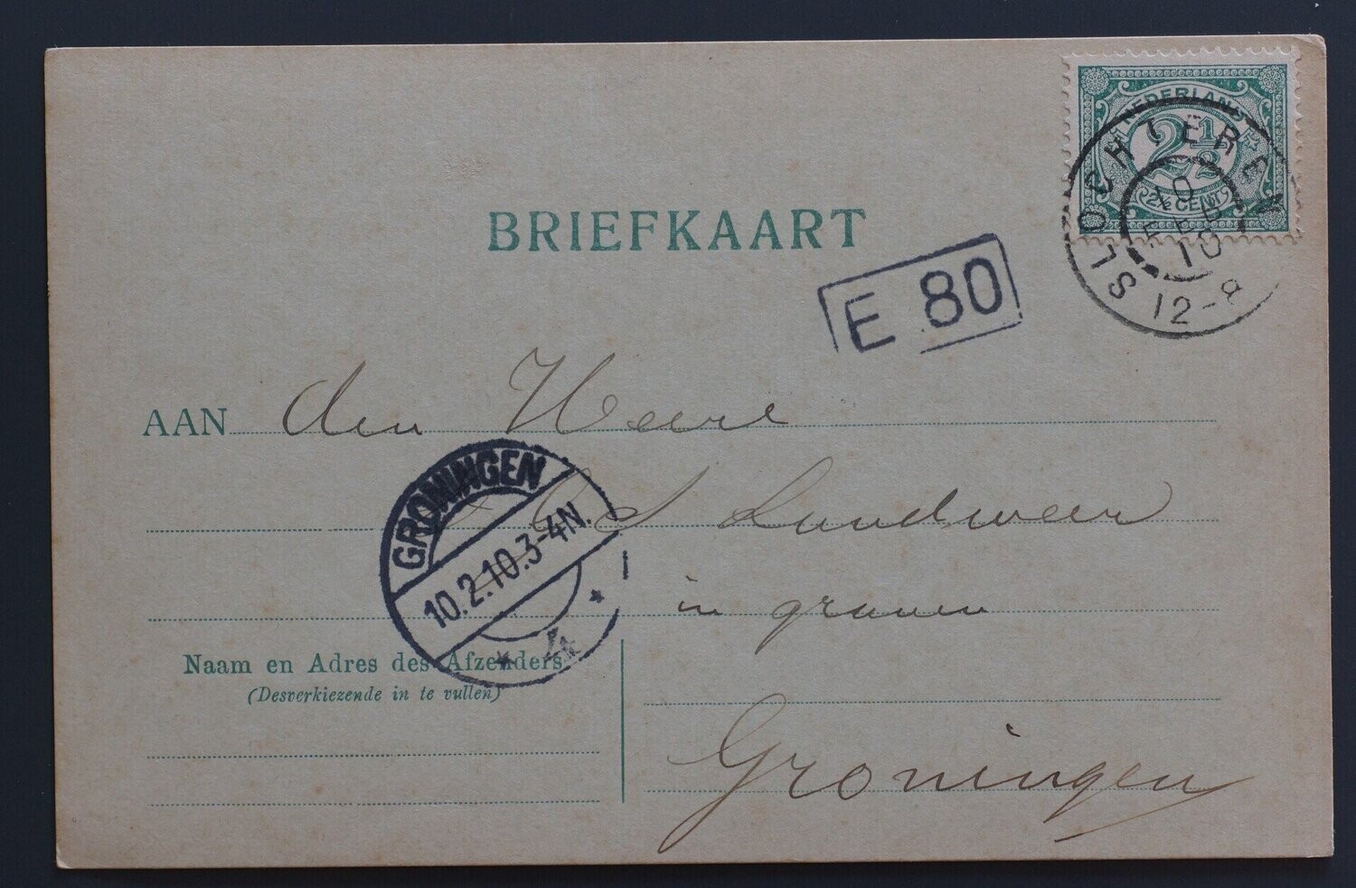grootrond Slochteren op nette briefkaart naar Groningen