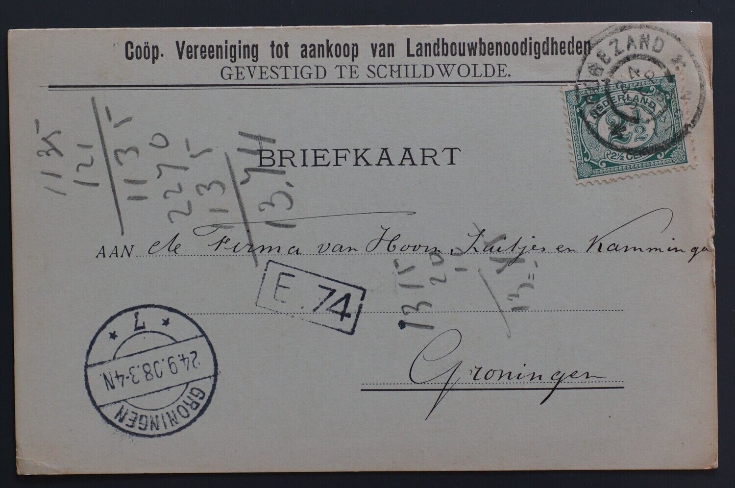 grootrond Hoogezand op NVPH 55, nette briefkaart naar Groningen