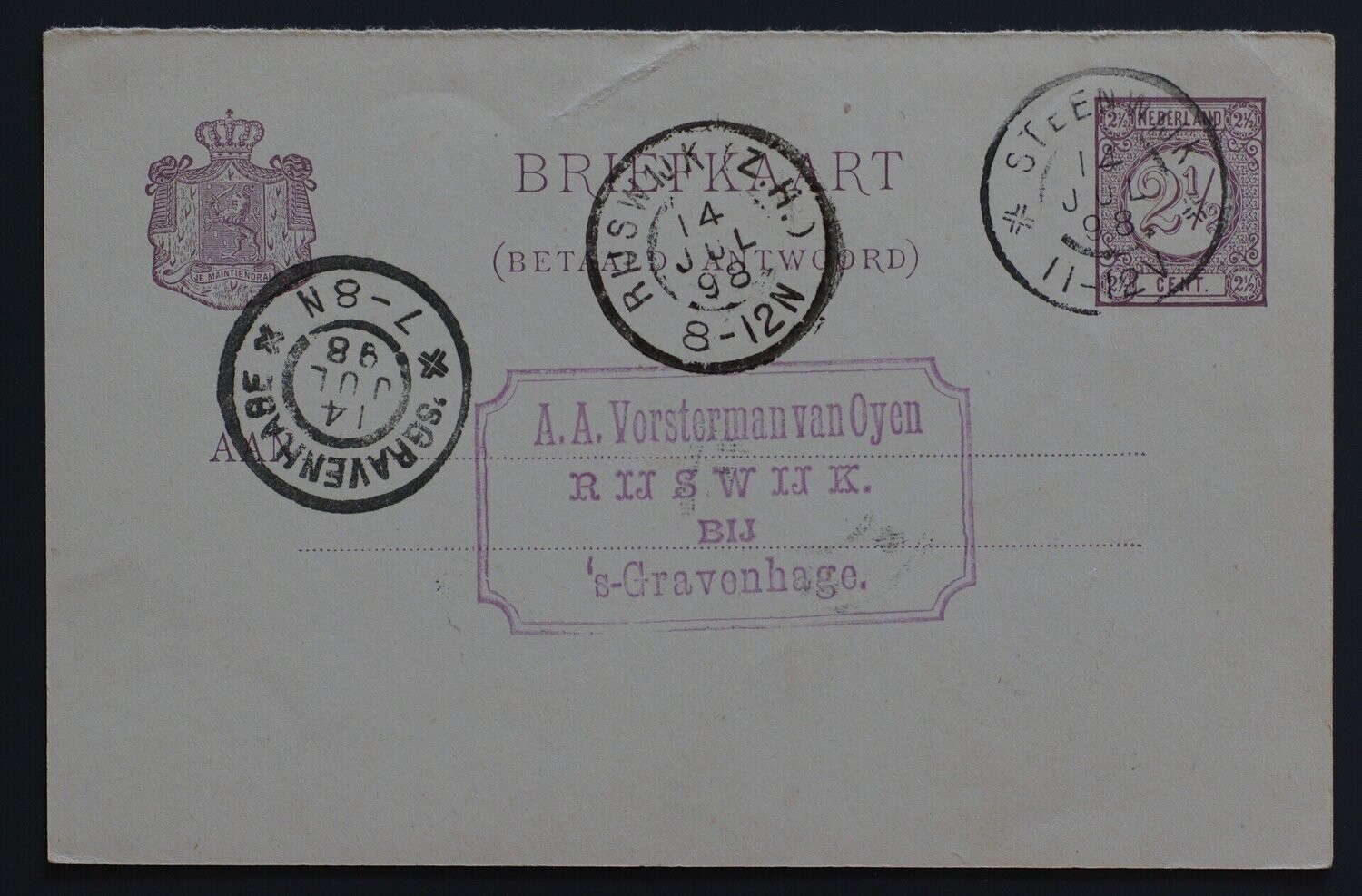 grootrond Steenwijk, Rijswijk (Z.H.) en sGravengage op nette briefkaart