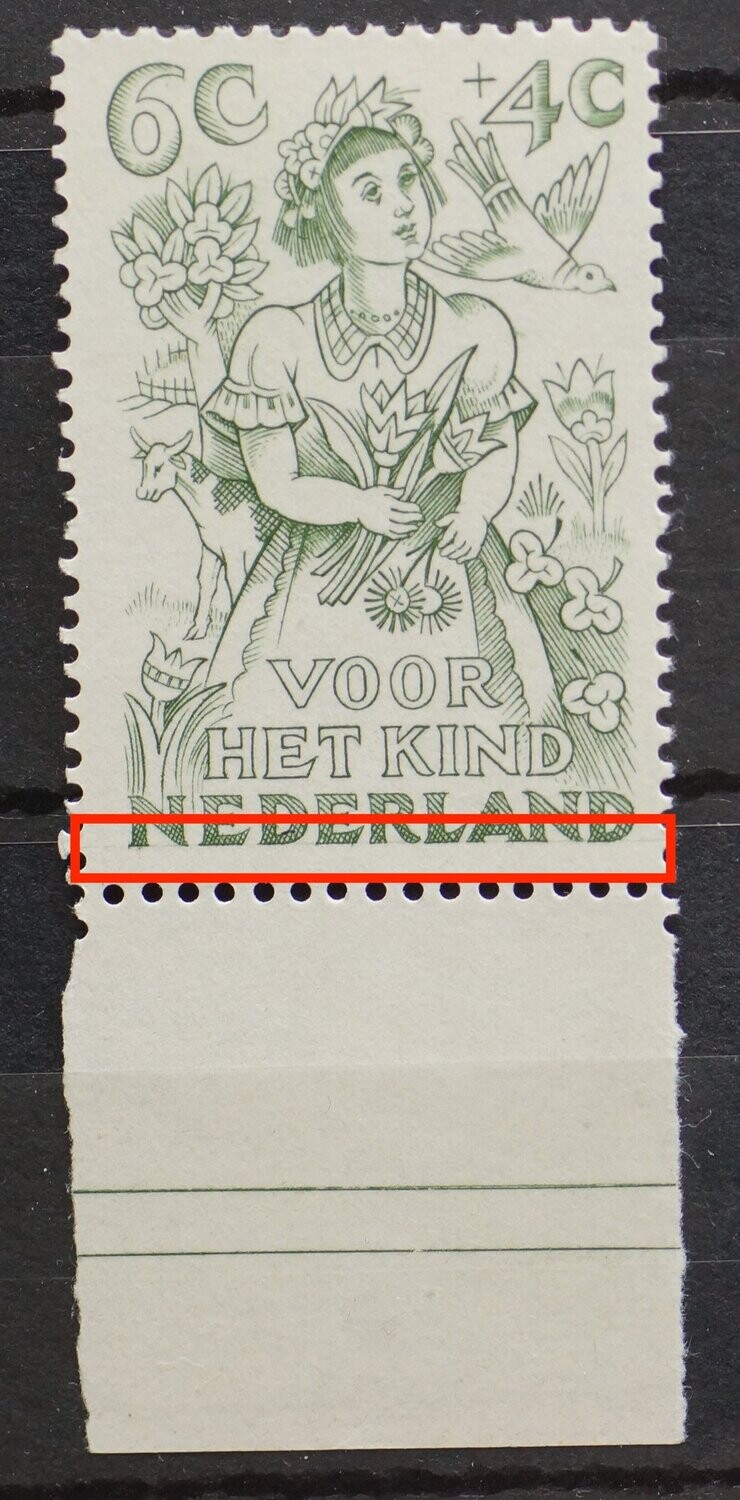 NVPH 546 - horizontale graveerkras/rakellijn onder NEDERLAND