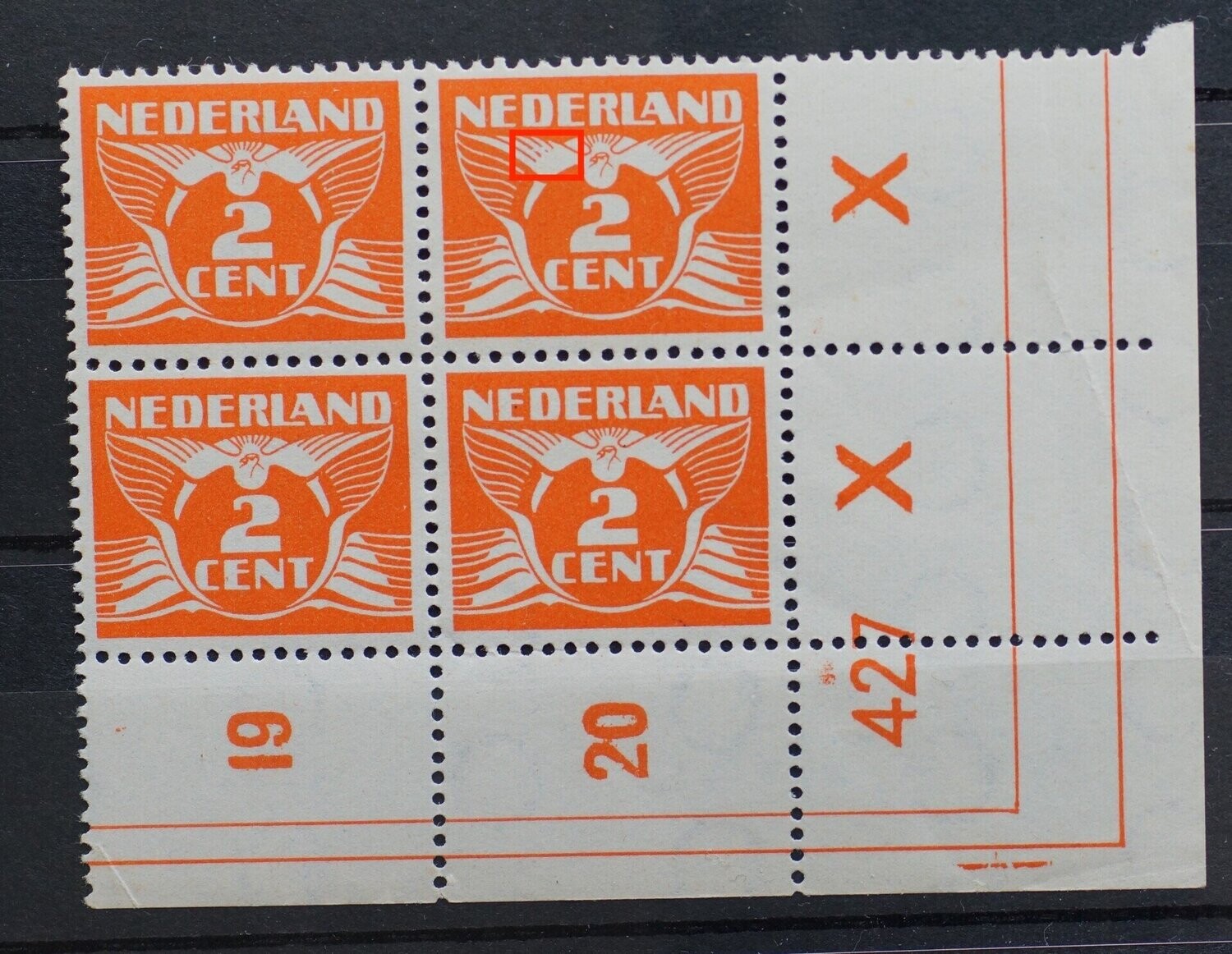 NVPH 172 - blok met witte kras op zegel 192
