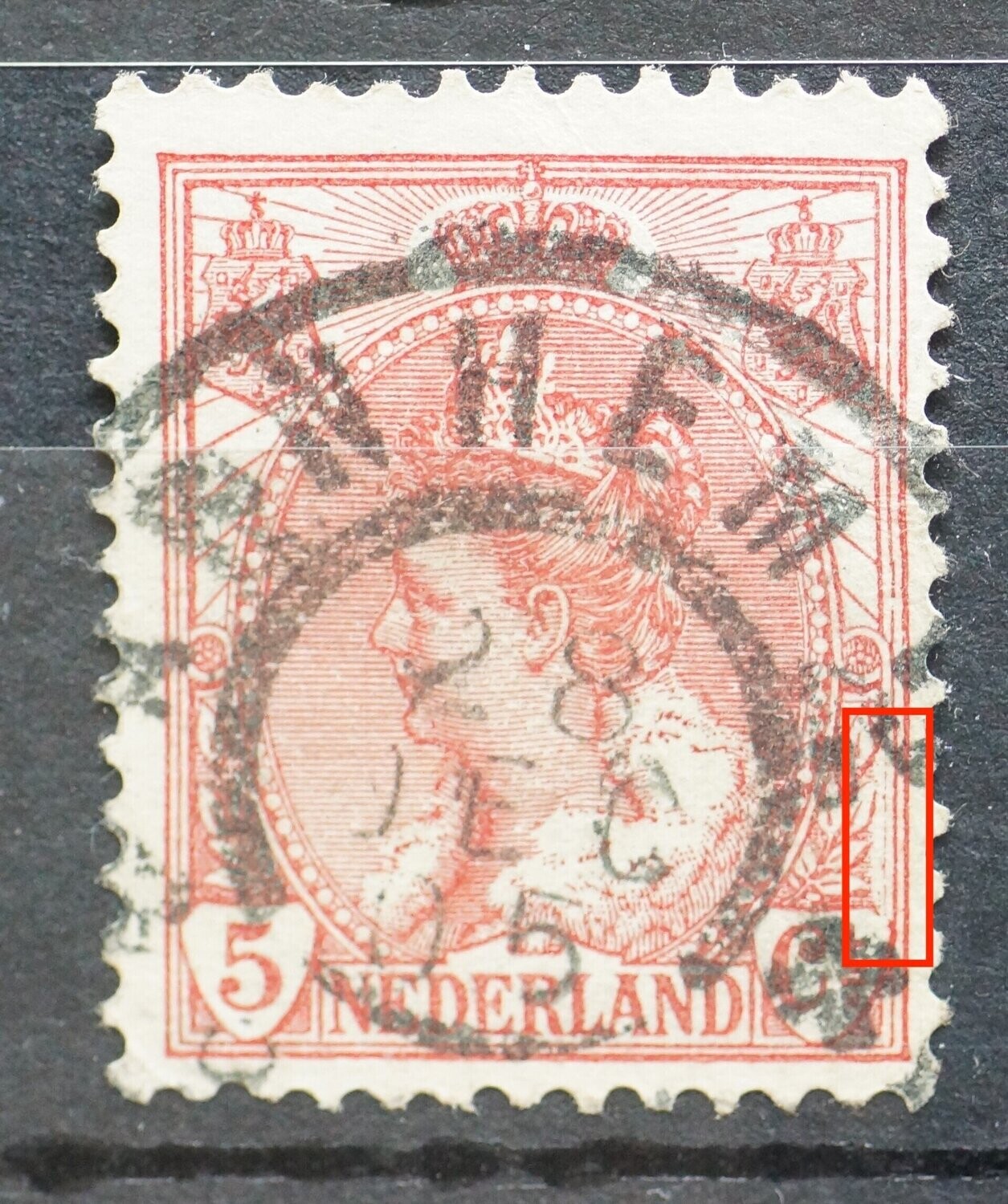 NVPH 60 - beschadiging van o.a. kaderlijn, rechts boven Ct.