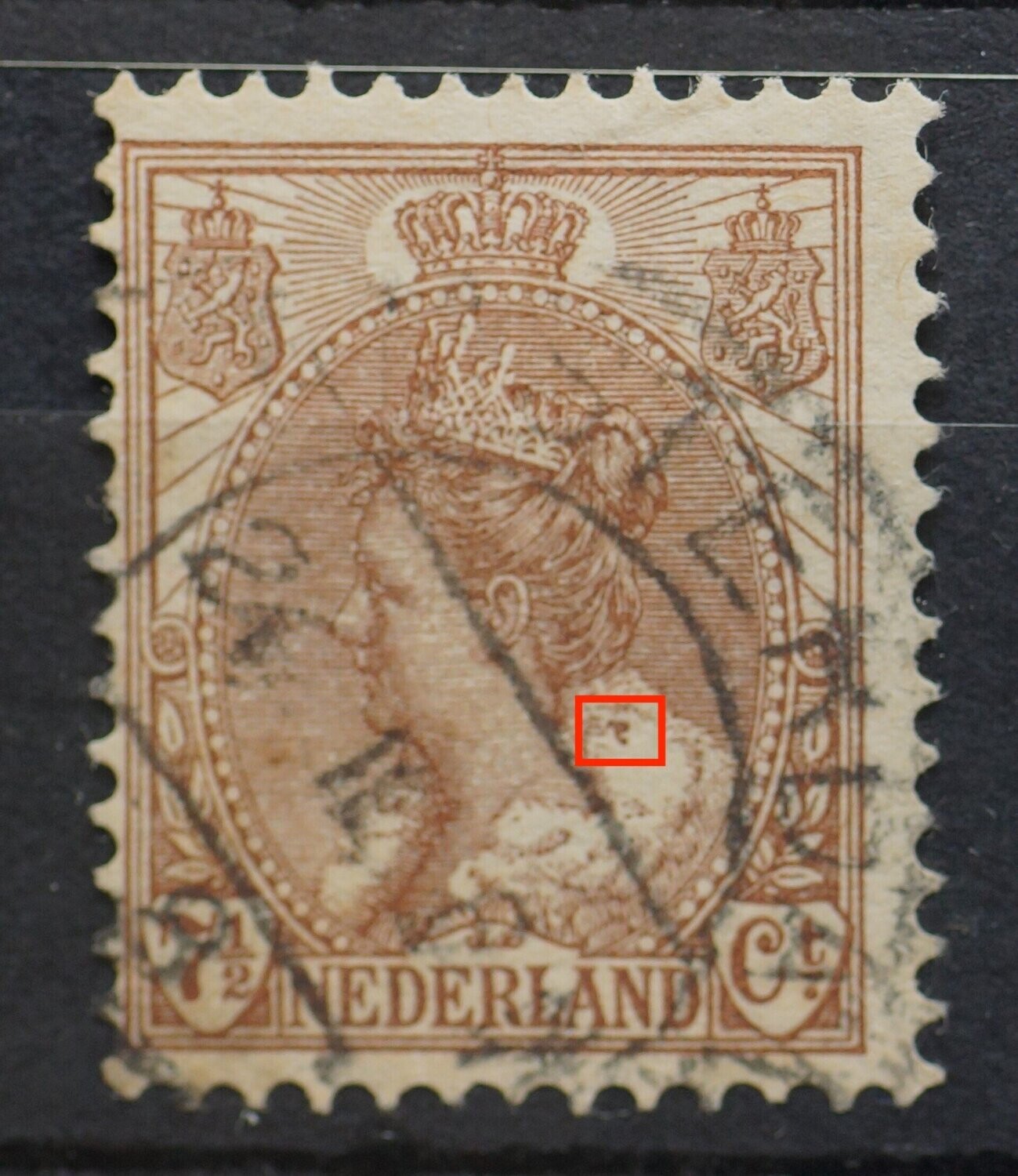 NVPH 61 - bruine vlek in de bontkraag, in de vorm van een T