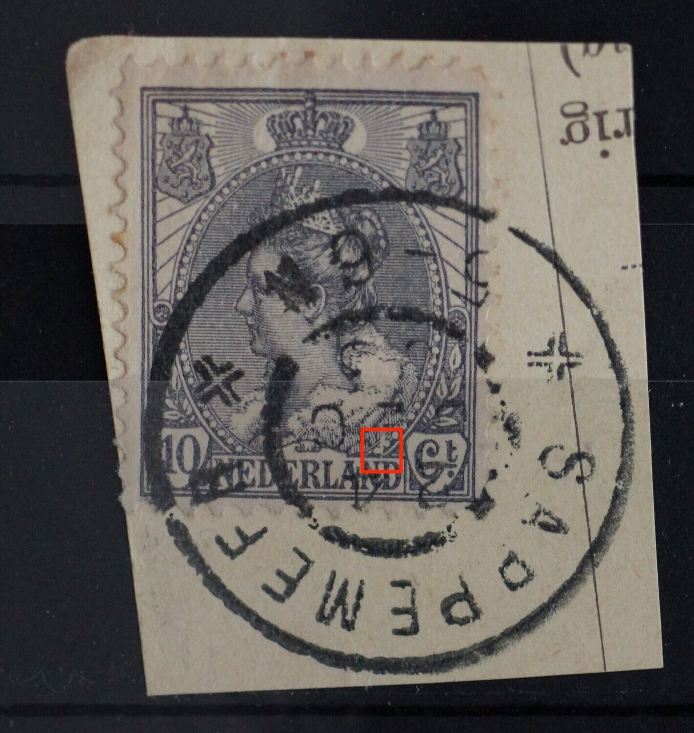 NVPH 62 - witte vlek/streep boven ND van NEDERLAND