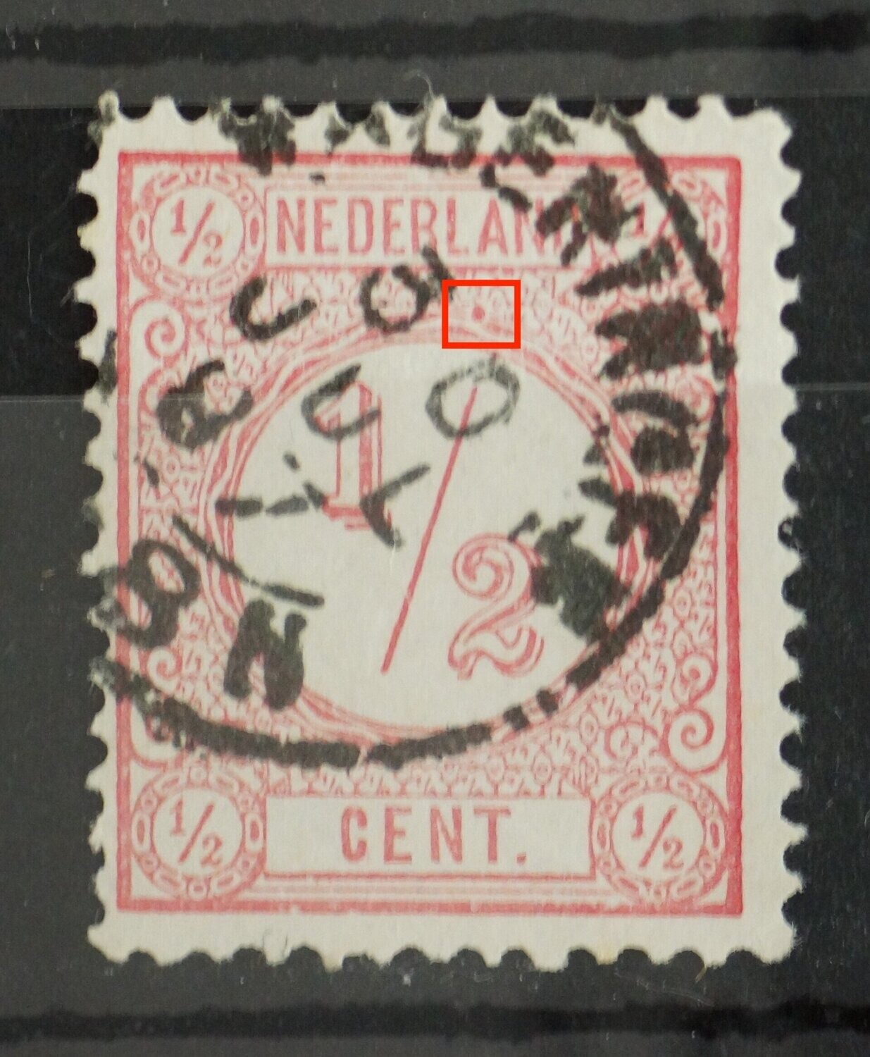 NVPH 30 - roze vlek onder A van NEDERLAND