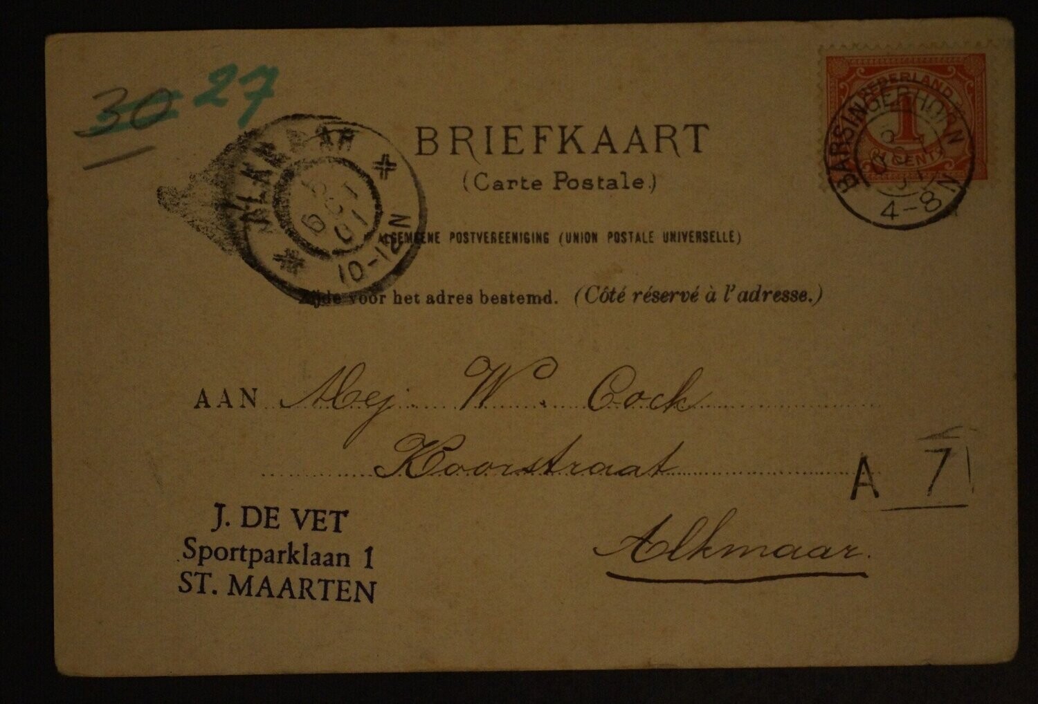 kleinrond Barsingerhorn op NVPH 51. Op mooie AK (Schagen)