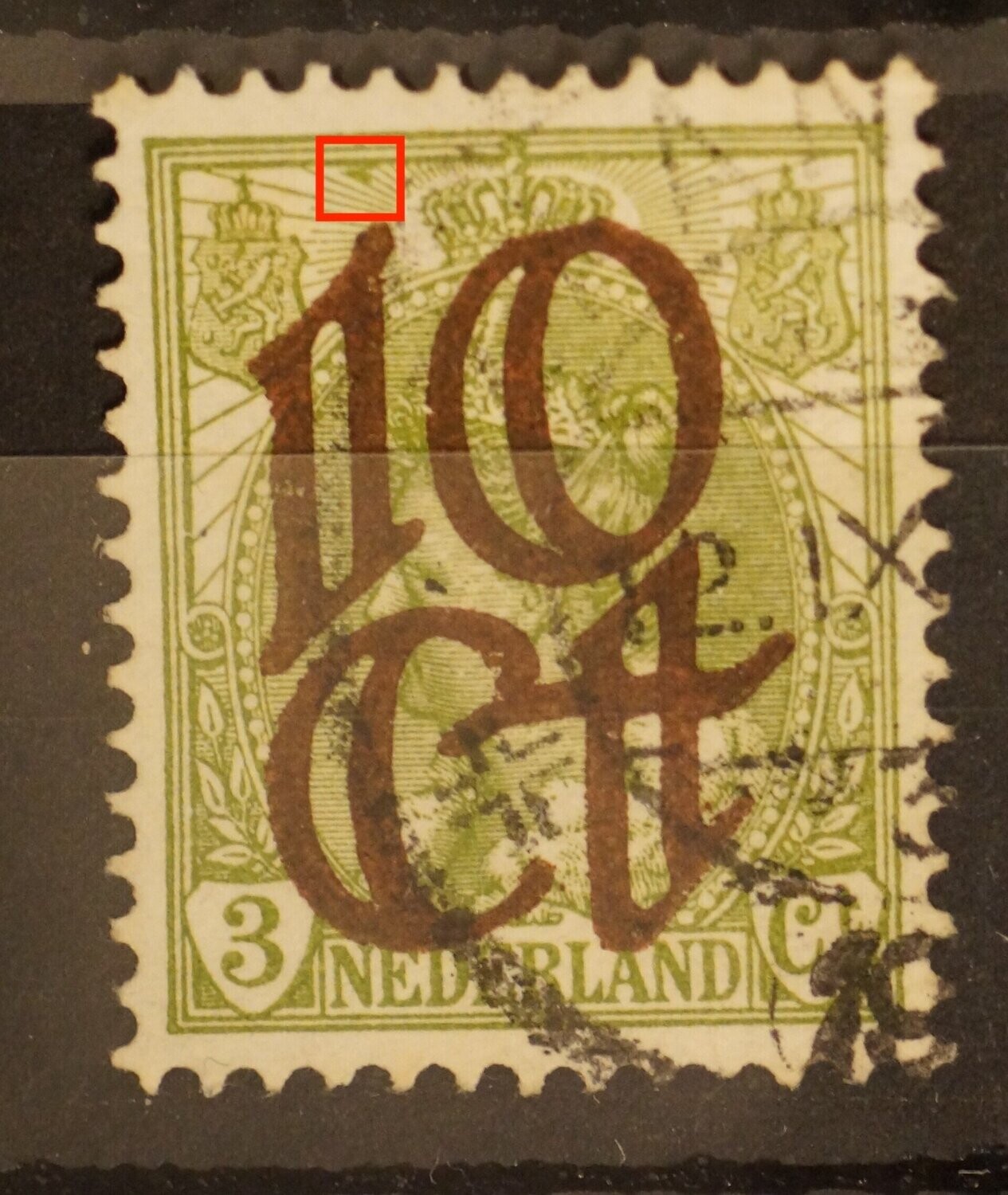 NVPH 116 - groene vlekken in stralenkrans links