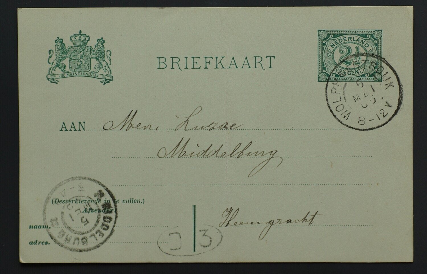 grootrond Wolphaartsdijk op briefkaart naar Middelburg