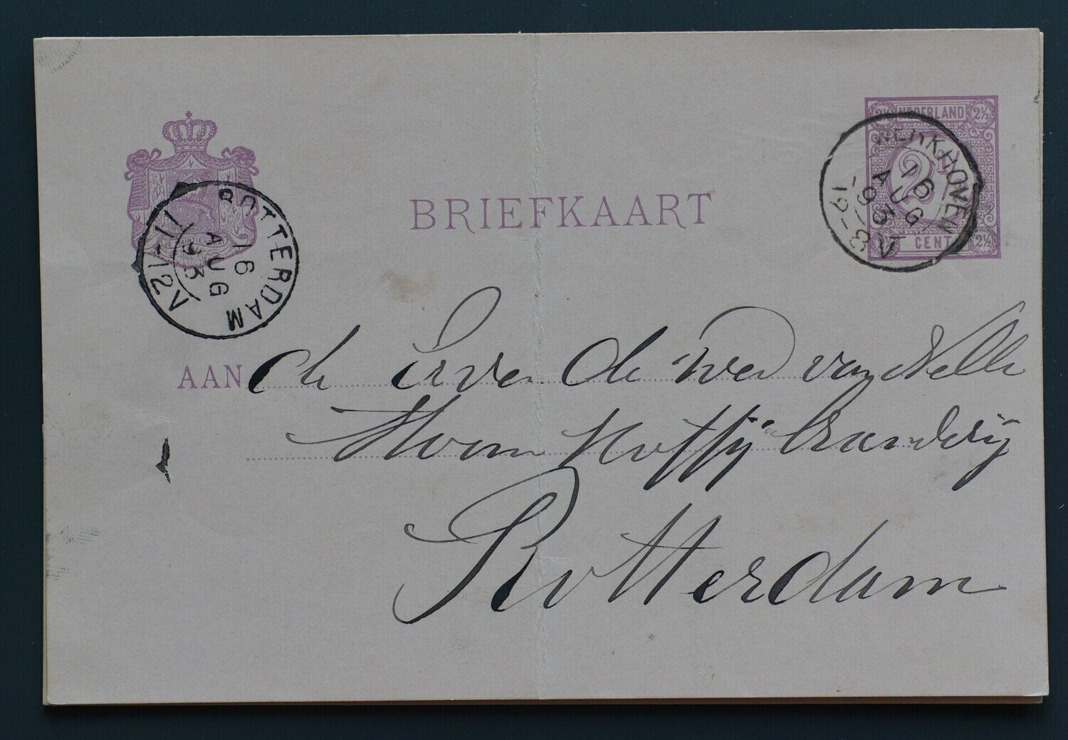 kleinrond Werkhoven op briefkaart naar Rotterdam