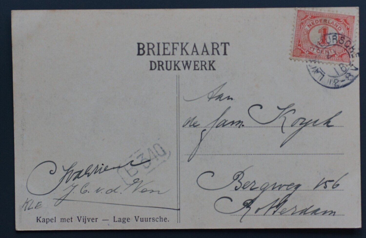 kleinrond Lage Vuursche (1916) op mooie AK naar Rotterdam