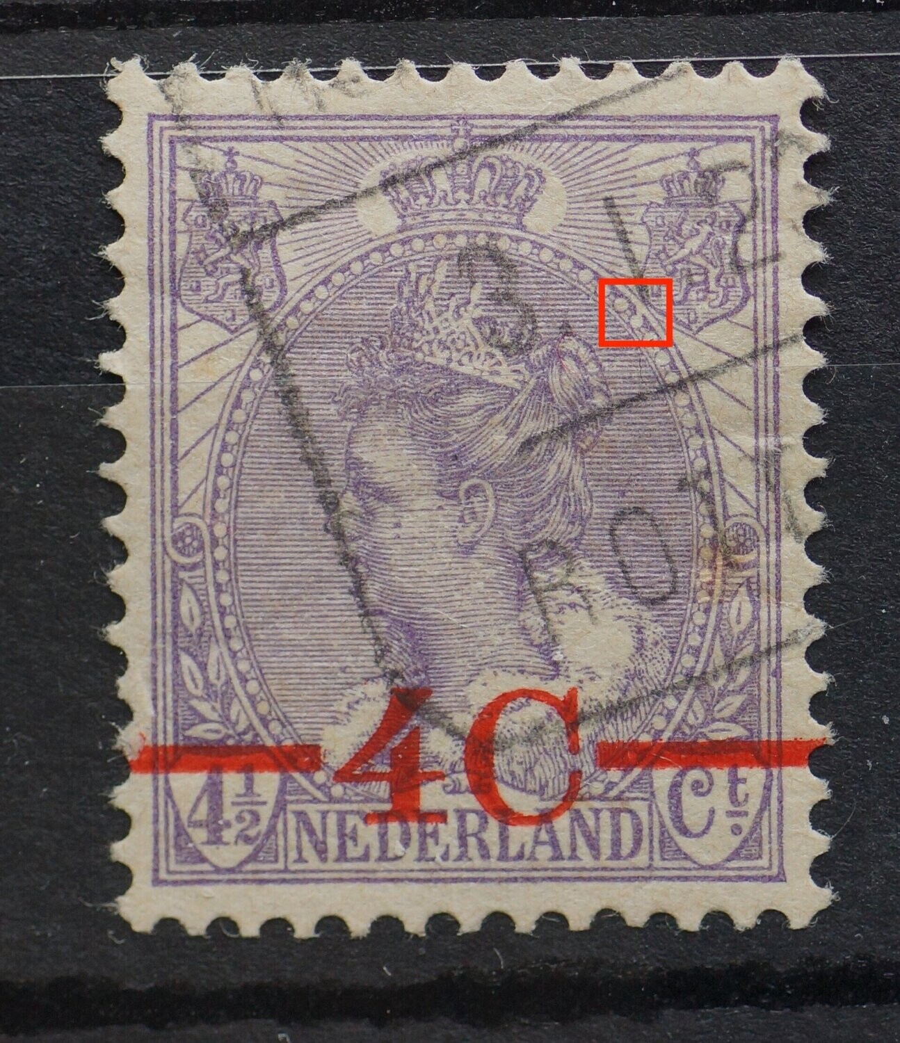 NVPH 106 - breuk in parelrand, links van rechter wapenschild