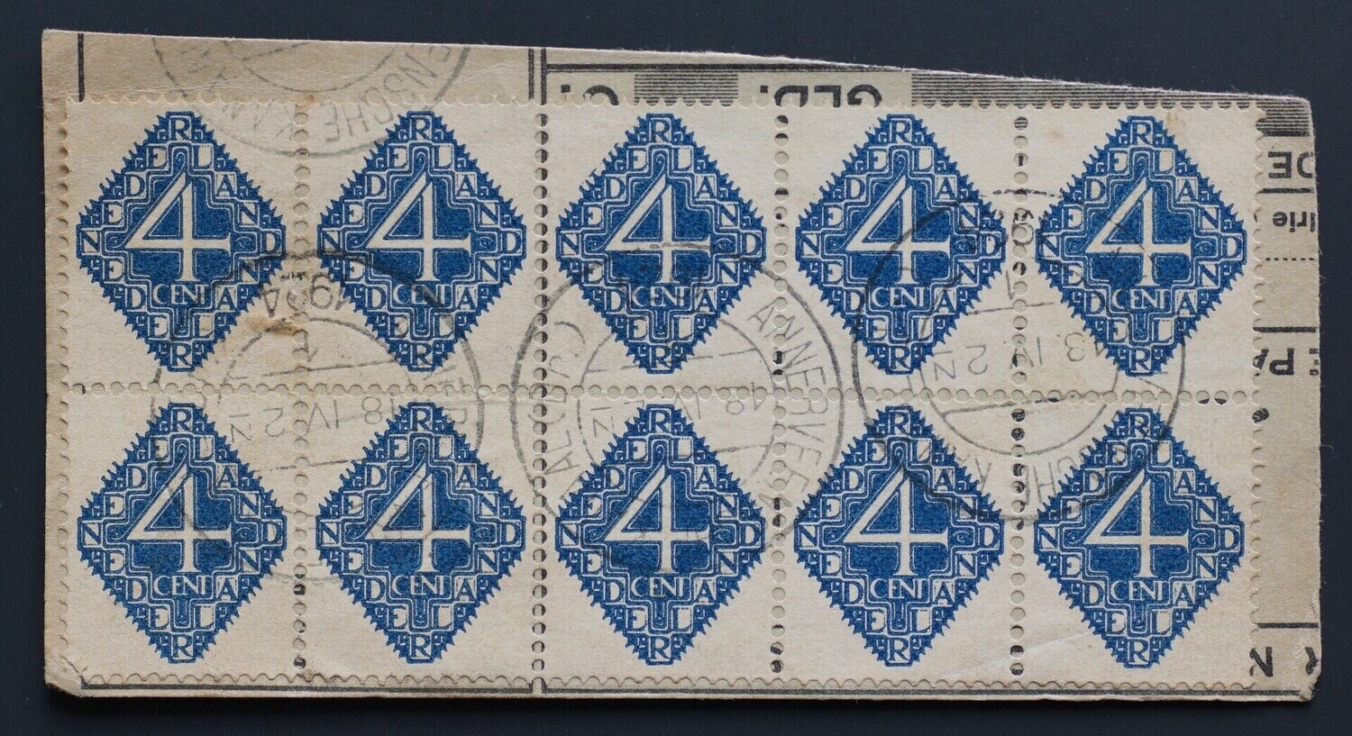 NVPH 113, blok van 10 zegels. Annerveensche Kanaal