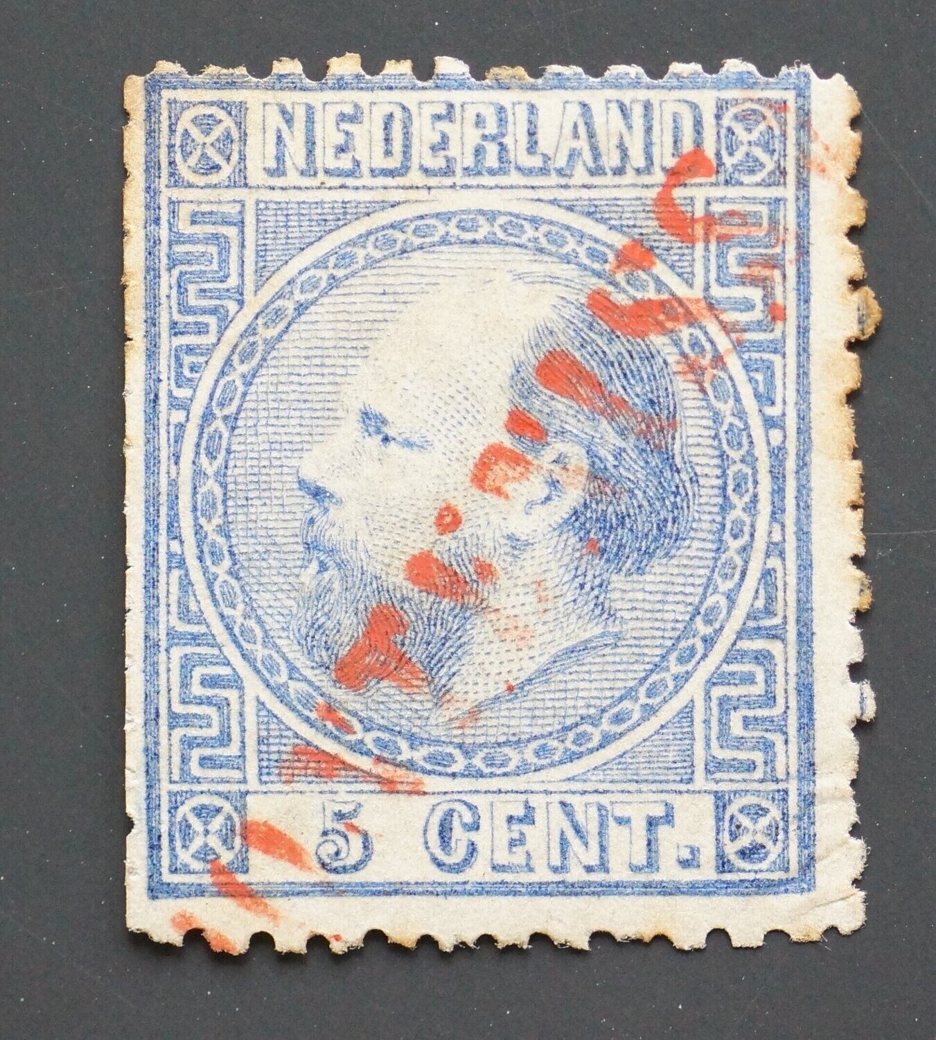 Langstempel Hontenisse in rood op NVPH 7