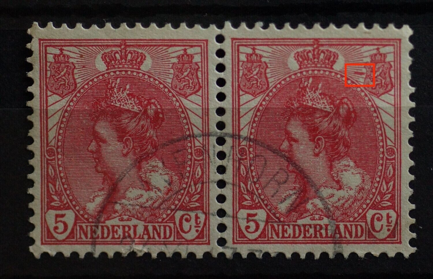 NVPH 60 - rode vlek bij rechter wapenschild (rechter zegel)
