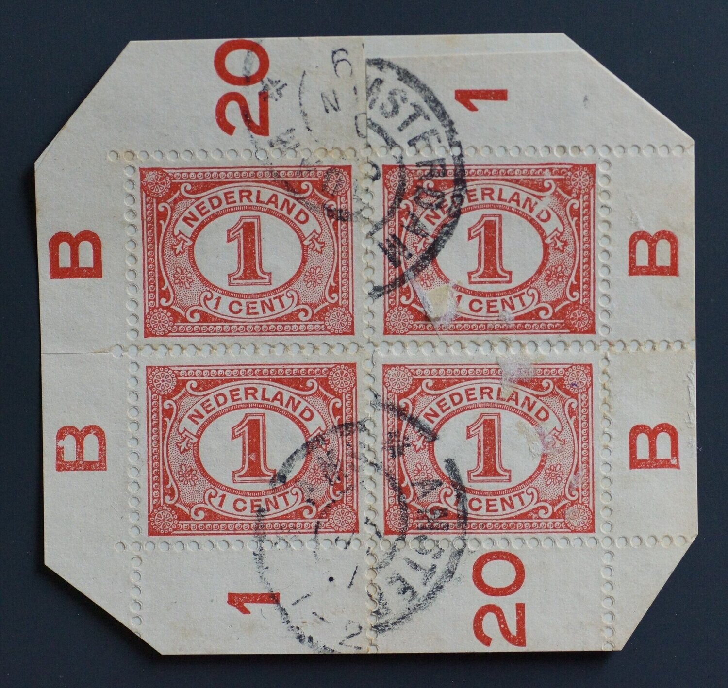 Amsterdam (1919!) op samengesteld blok NVPH 51 met velranden