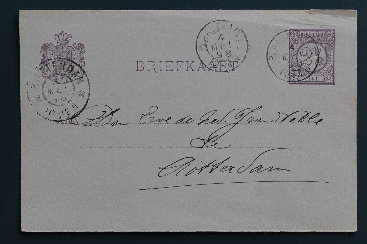 Blaauwkapel op nette briefkaart naar Rotterdam