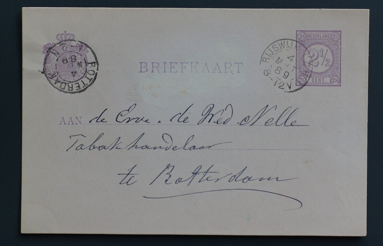 Rijswijk (Z:H:) op nette briefkaart naar Rotterdam