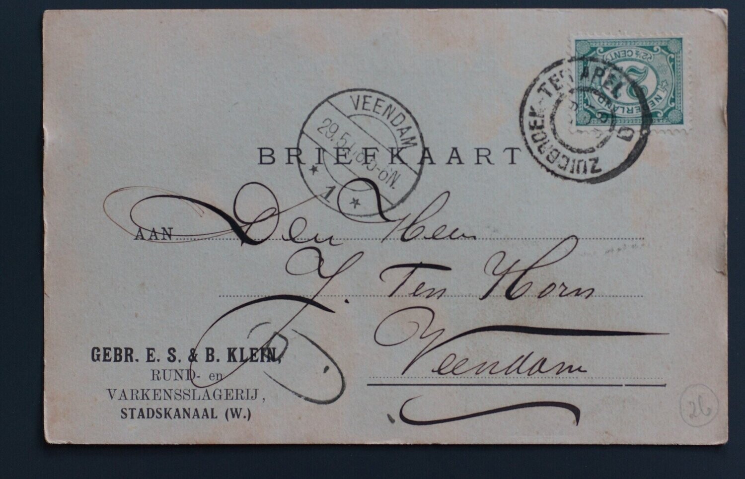 Zuidbroek - Ter Apel D op NVPH 55, nette briefkaart naar Veendam