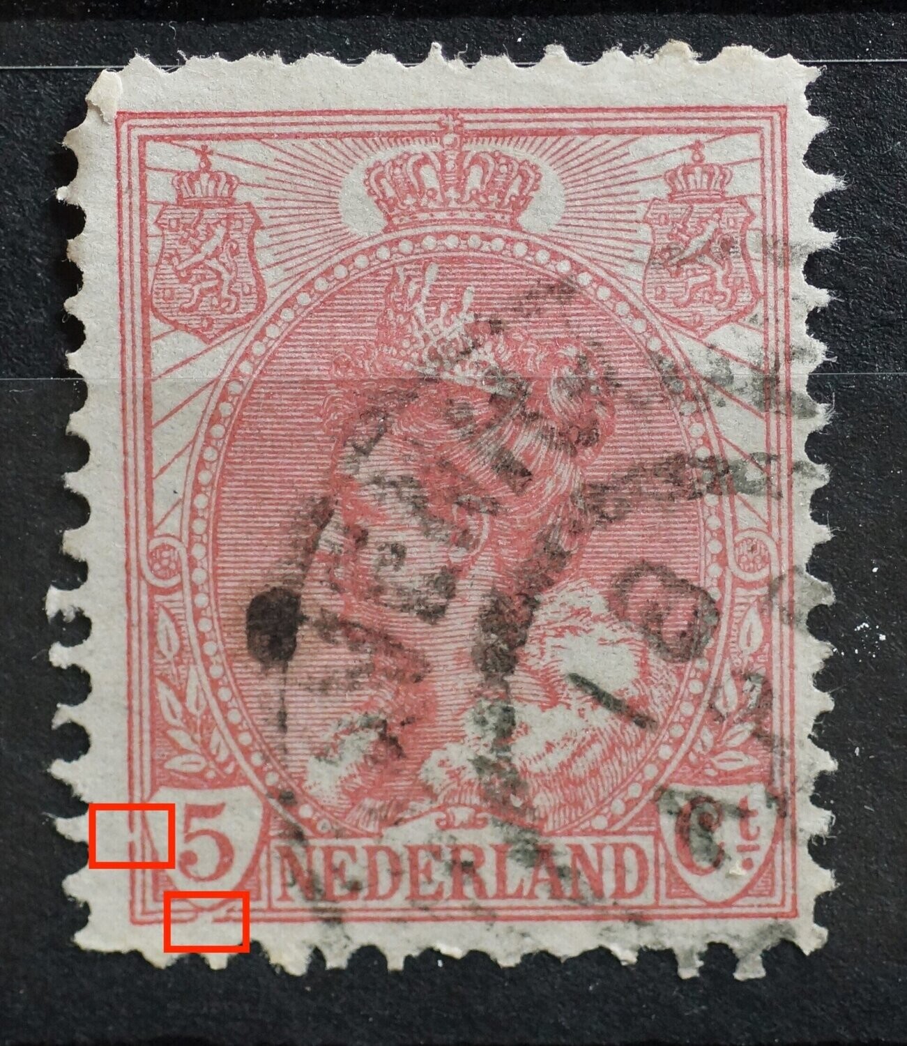 NVPH 60 - beschadigde kaderlijnen rondom de 5