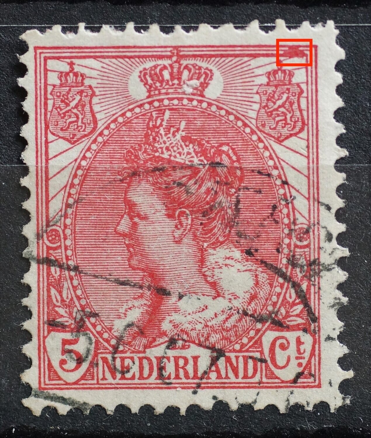 NVPH 60 - grote rode vlek rechtsboven