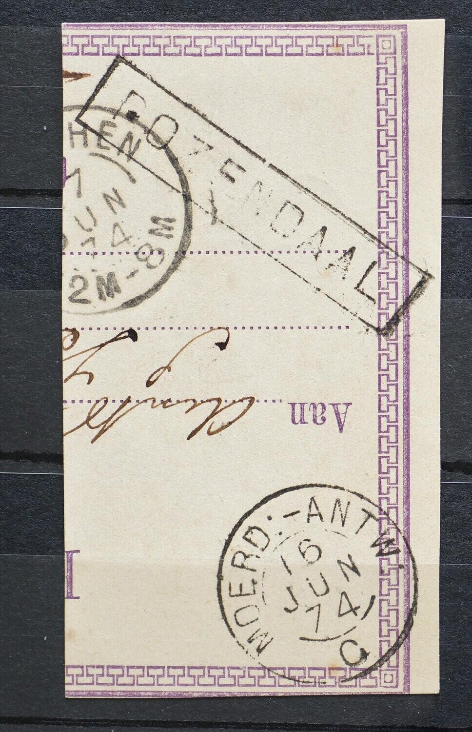 Moerd:-Antw: C op fragment, tevens haltestempel Rozendaal