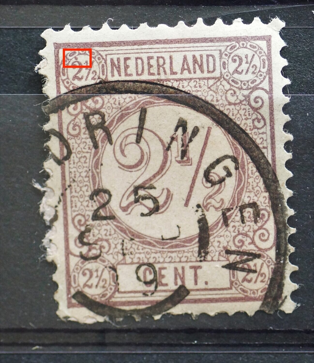 NVPH 33 - paarse stip boven de 2, linksboven