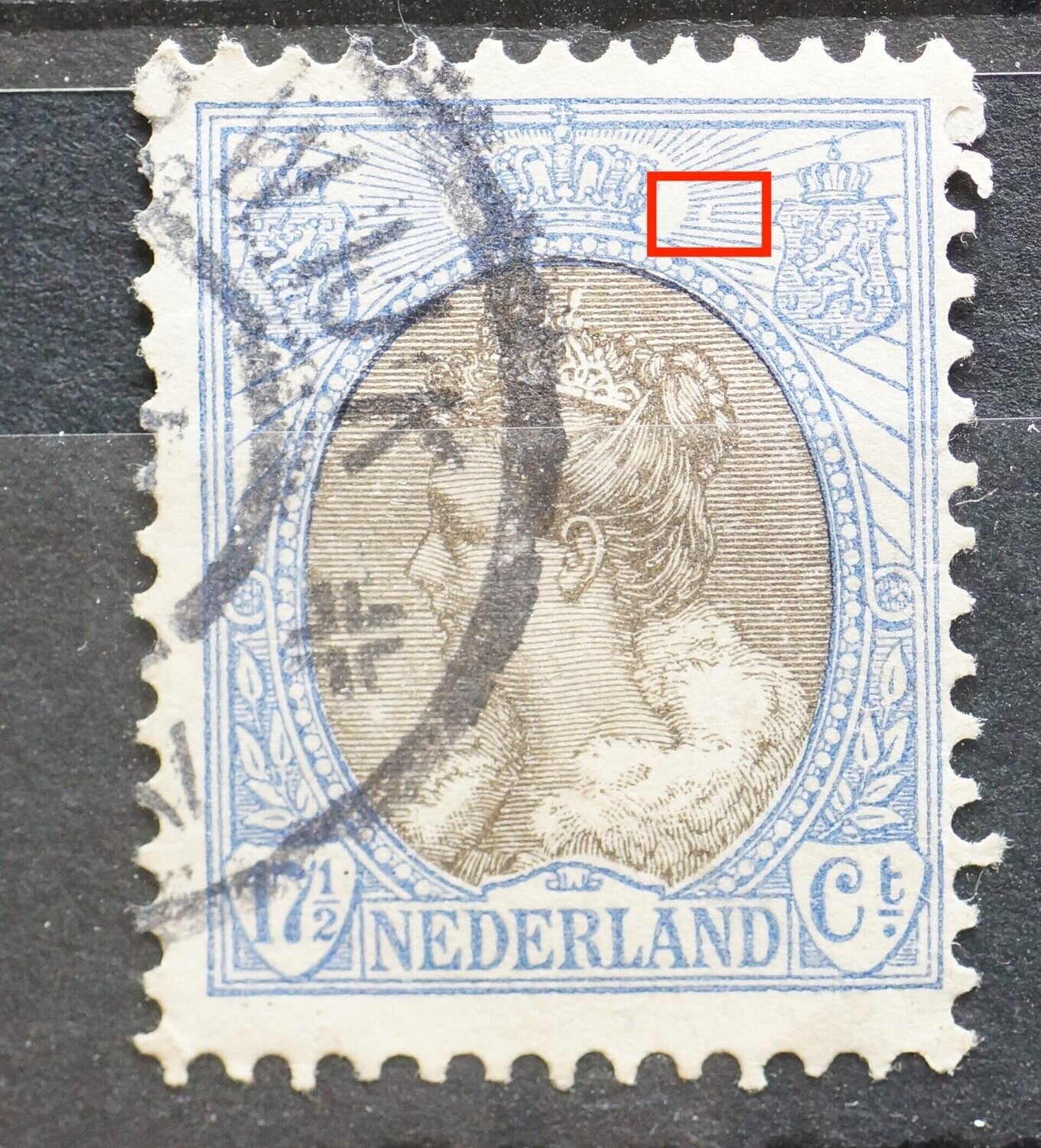 NVPH 67 - beschadigingen in arcering links van rechter wapenschild