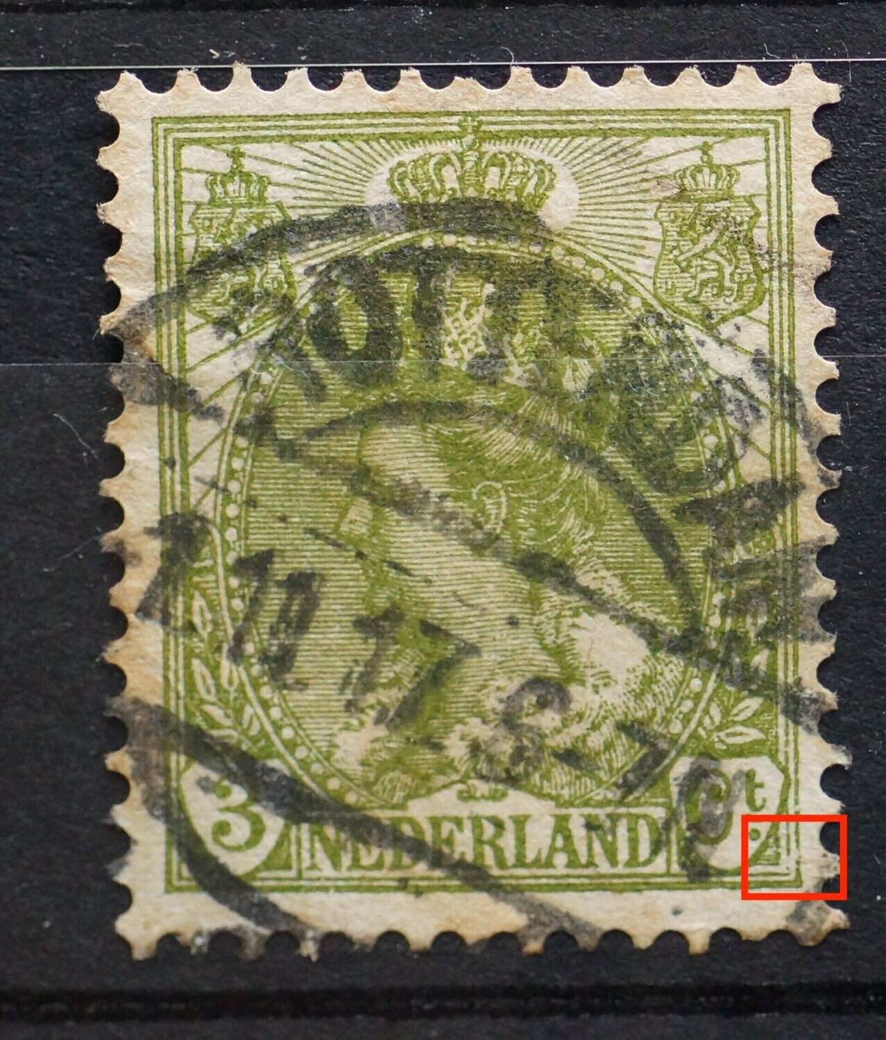 NVPH 57 - beschadigingen kaderlijn naast Ct.