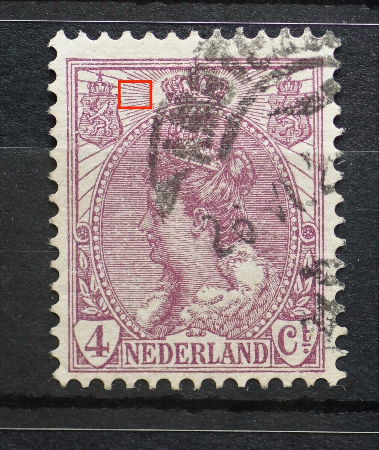 NVPH 58 - o.a. breuk in straal links van kroon