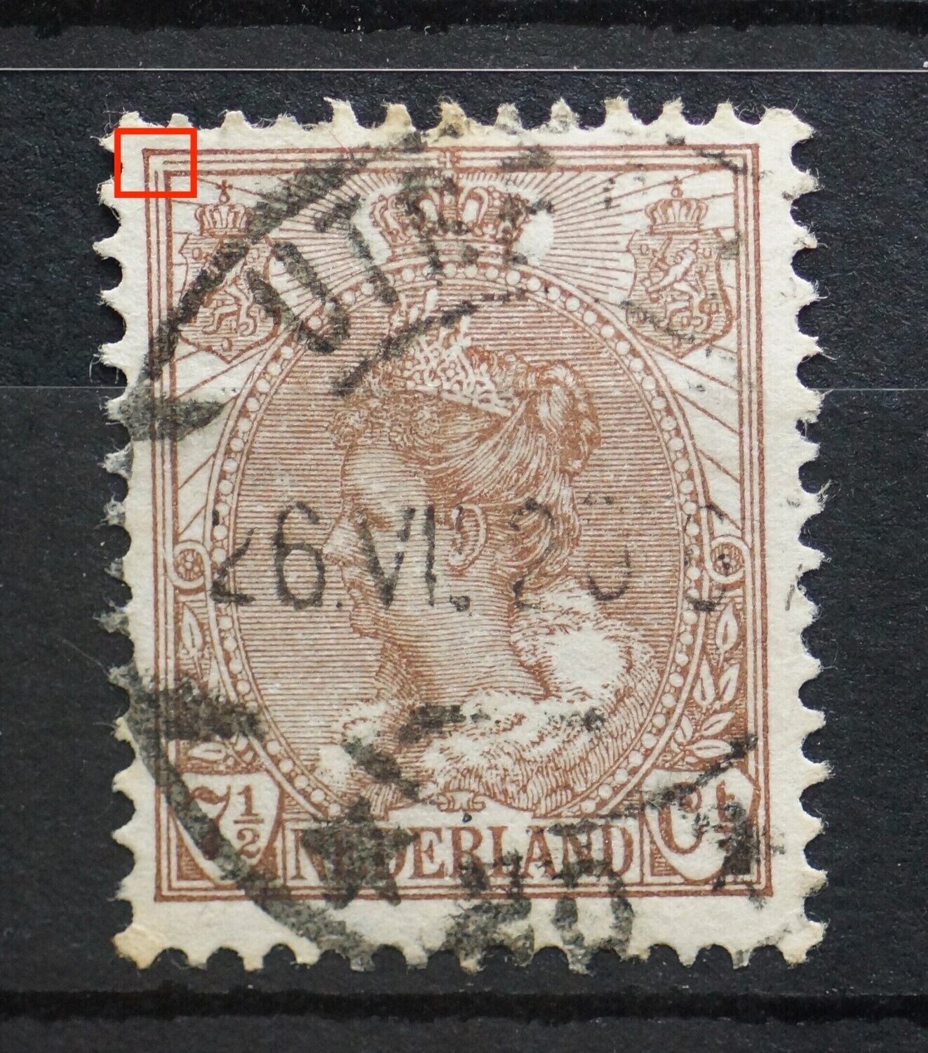 NVPH 61 - breuk kaderlijnen linker bovenhoek