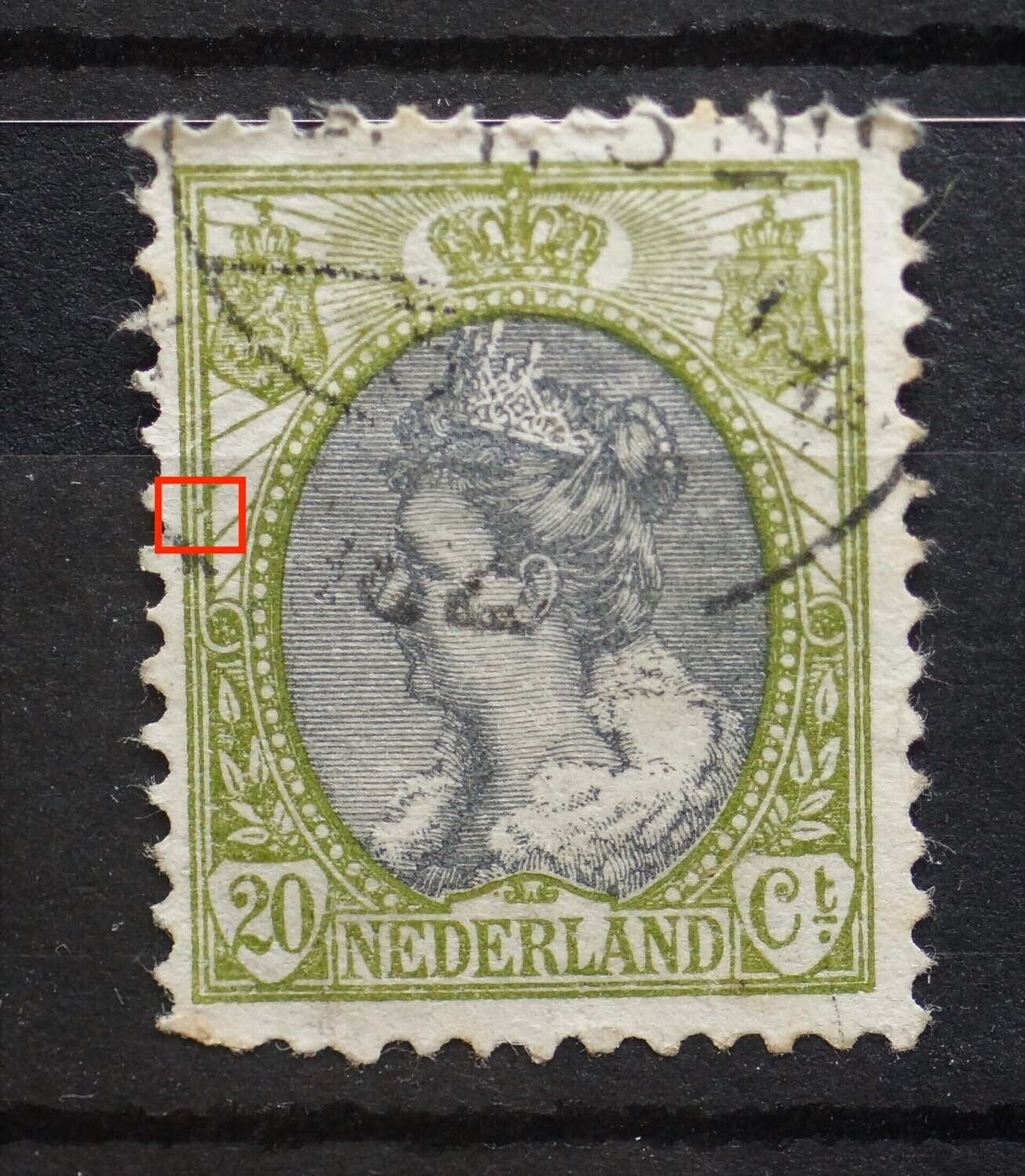 NVPH 69 - groene punt tussen kaderlijnen links
