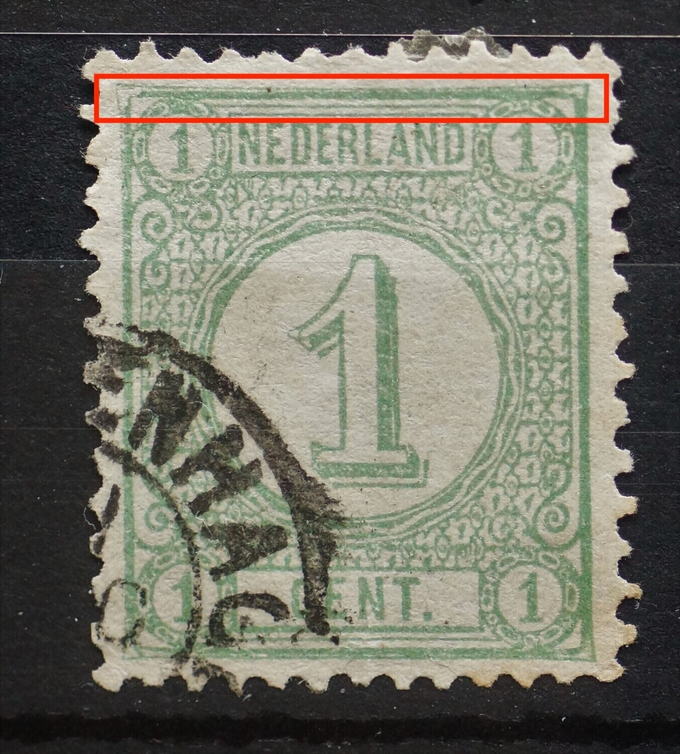 NVPH 31 - beschadigde kaderlijn bovenzijde
