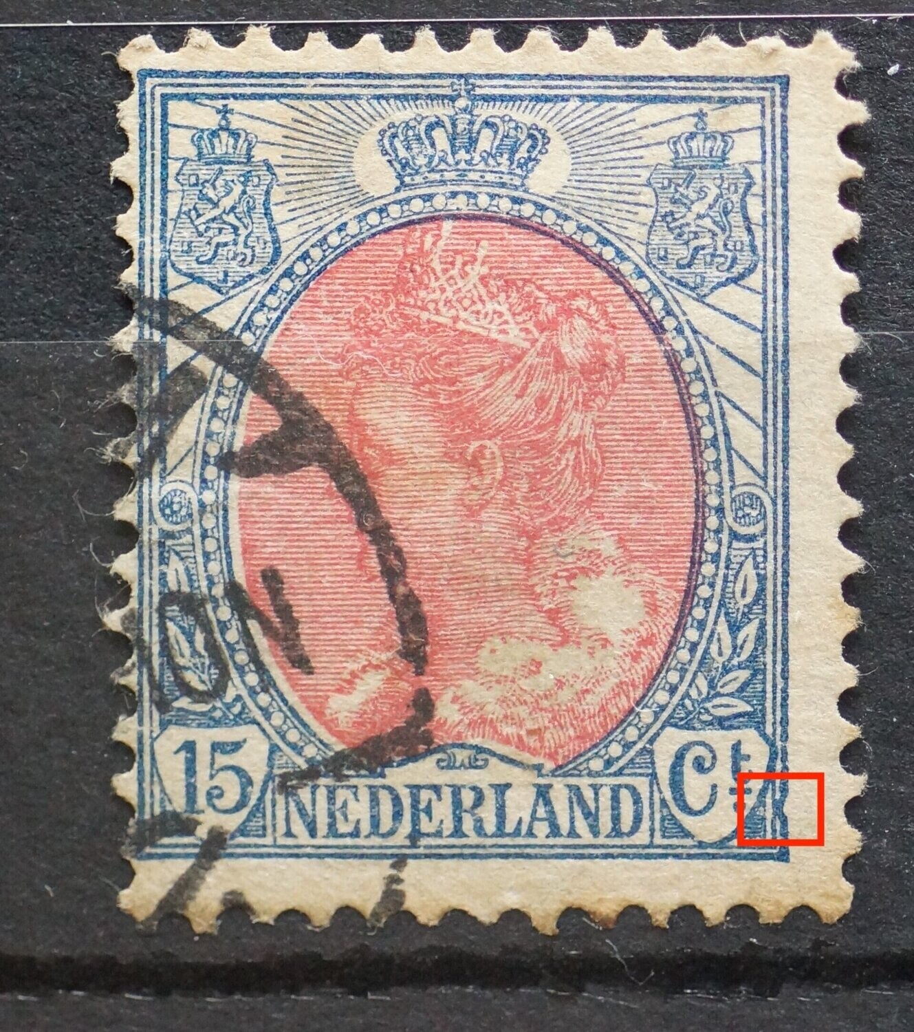 NVPH 65 - vervormde kaderlijn naast Ct. , verschoven medaillon