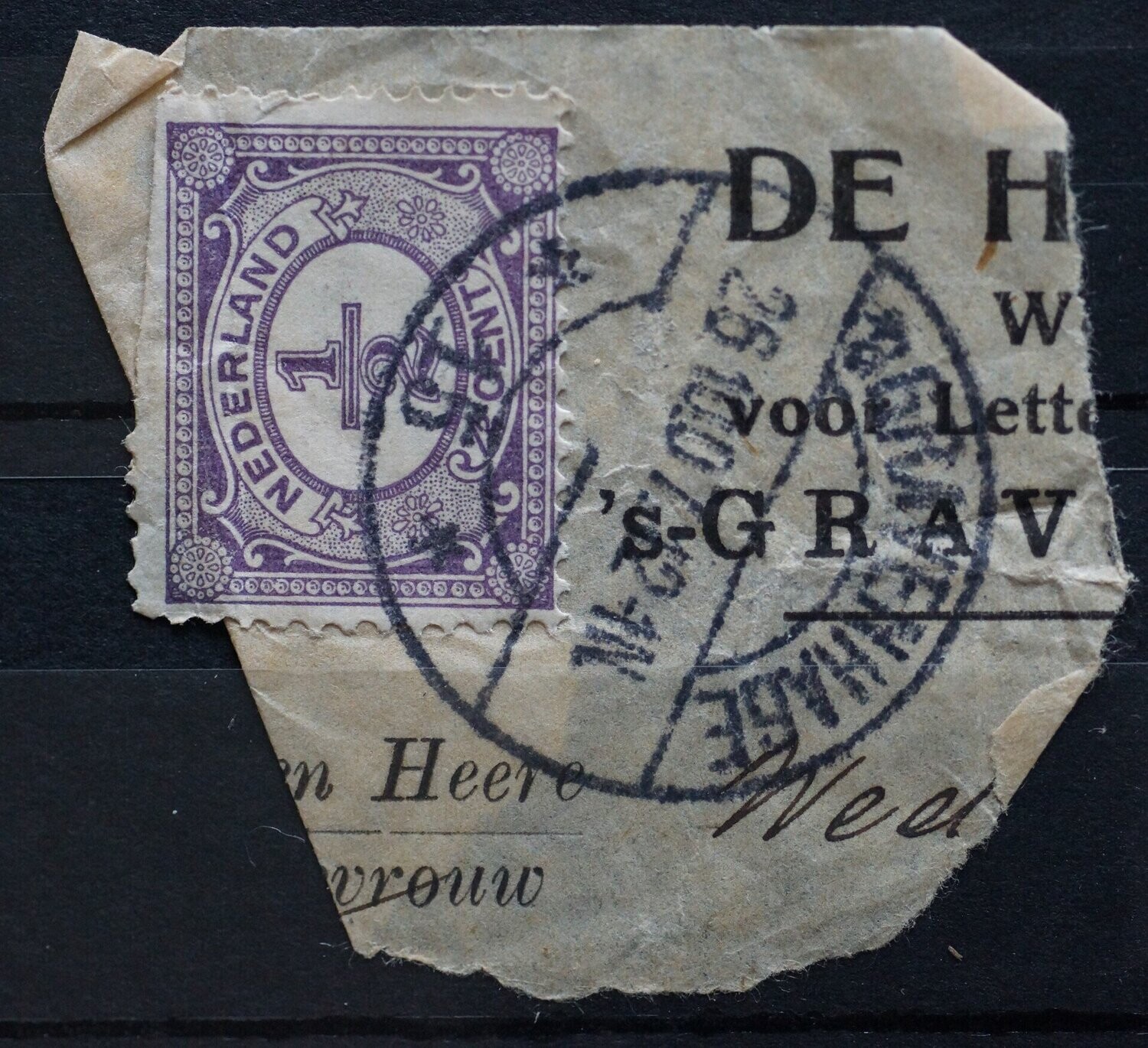 sGravenhage 15 op NVPH 50, fragment krantenbandje