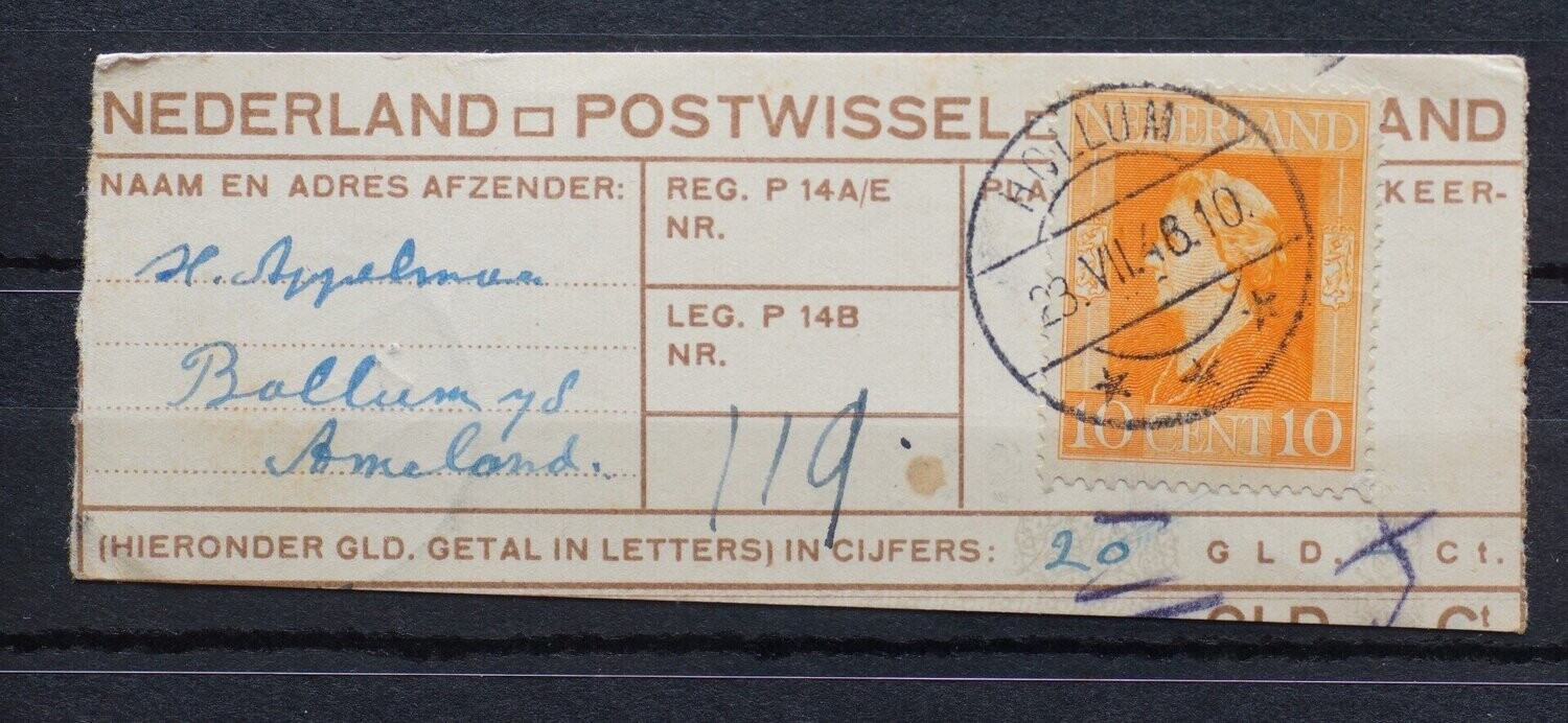 Hollum op NVPH 433, fragment postwissel - vrij schaars