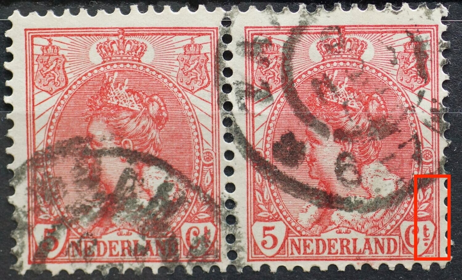 NVPH 60 - beschadigingen kaderlijn boven en onder Ct. (rechter zegel)
