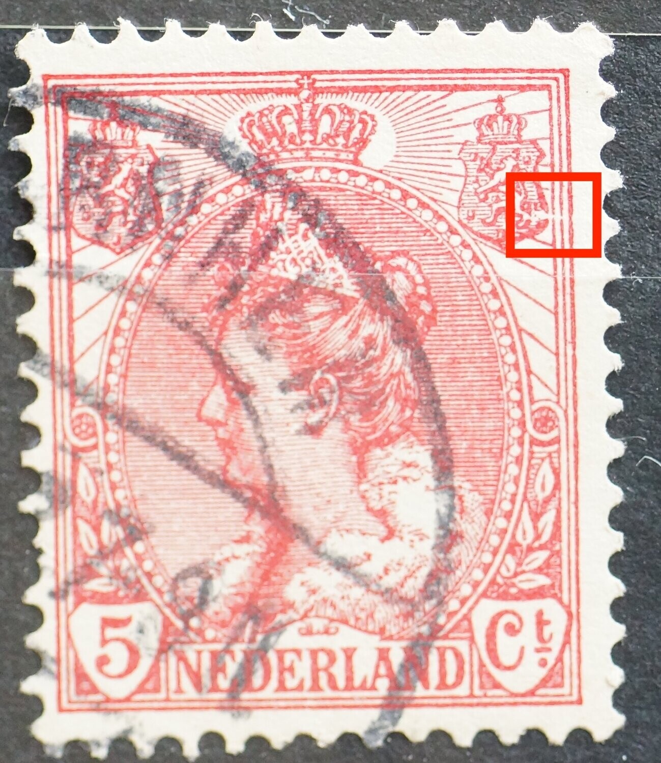 NVPH 60 - witte vlek / breuk in rechter wapenschild + kaderlijnen